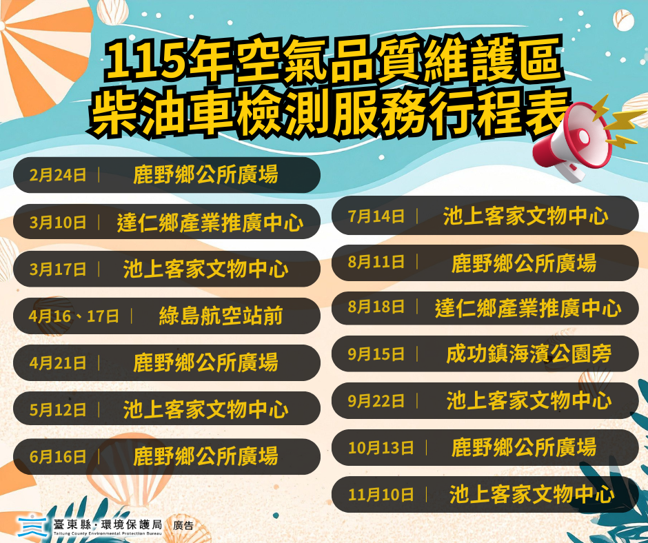 115年度空氣品質維護區柴油車檢測服務     巡迴鄉鎮15場