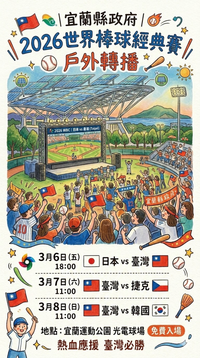 世界棒球經典賽開打 宜縣府攜手頭城、礁溪3地同步戶外轉播 世界棒球經典賽開打 宜縣府攜手頭城、礁溪3地同步戶外轉播
